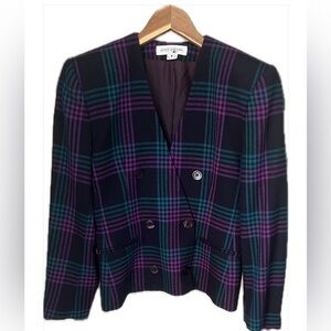 Vintage Jones New York Wool Plaid Blazer Women’s 6 Double Breasted 80s 90s
